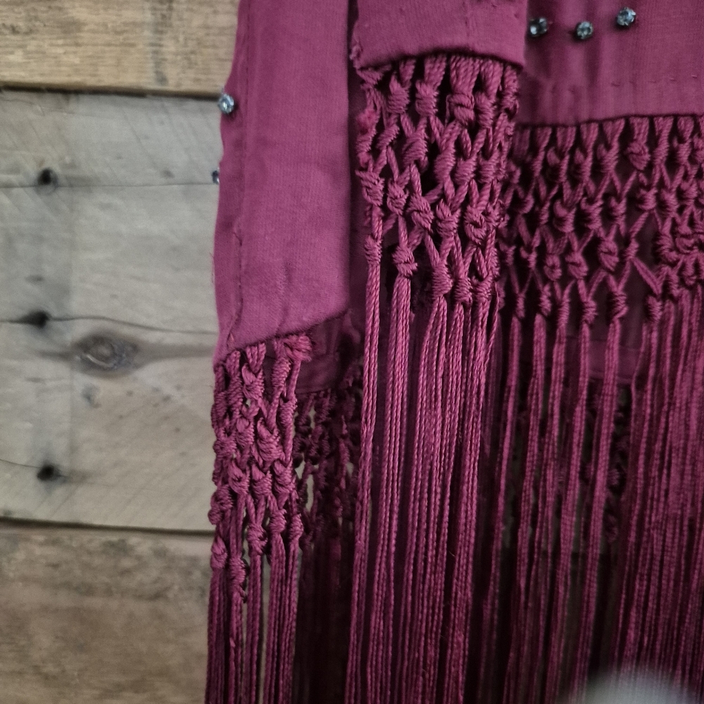FREE PEOPLE Midnight Party Flapper Fringe Tunic Top Dress S Burgundy Boho Indie - Picture 16 of 16